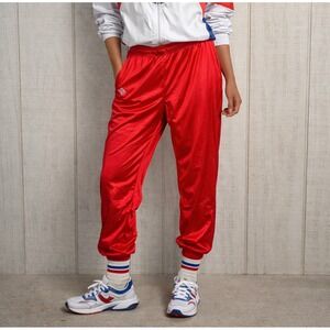 Vtg Sergio Tacchini Retro Sport Jogger Track Pants Adult US Size M/L Red Satin
